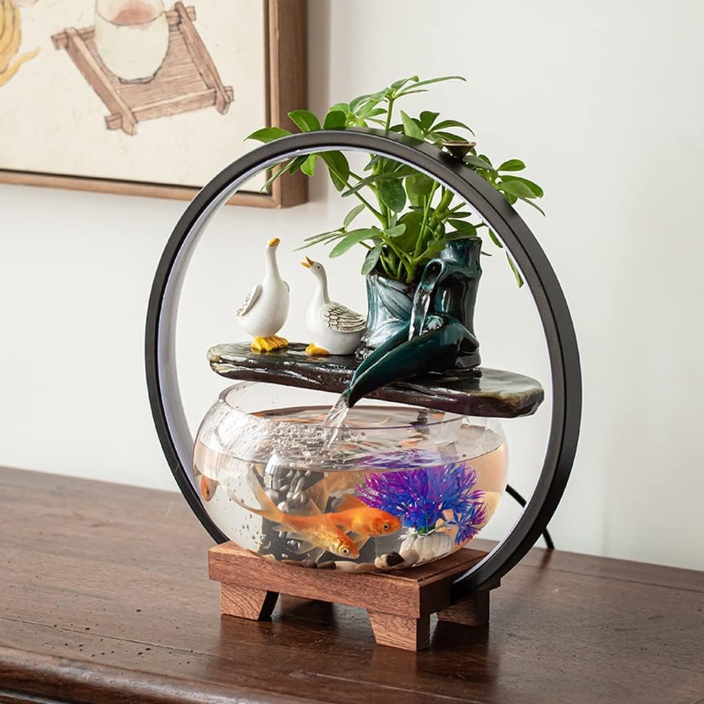 House Decorative Items Tabletop Fountain Water Fountain Ornament with Glass Fish Tank Office Desktop Decoration Home Lucky Ornament Tabletop Waterfall Fountai,B