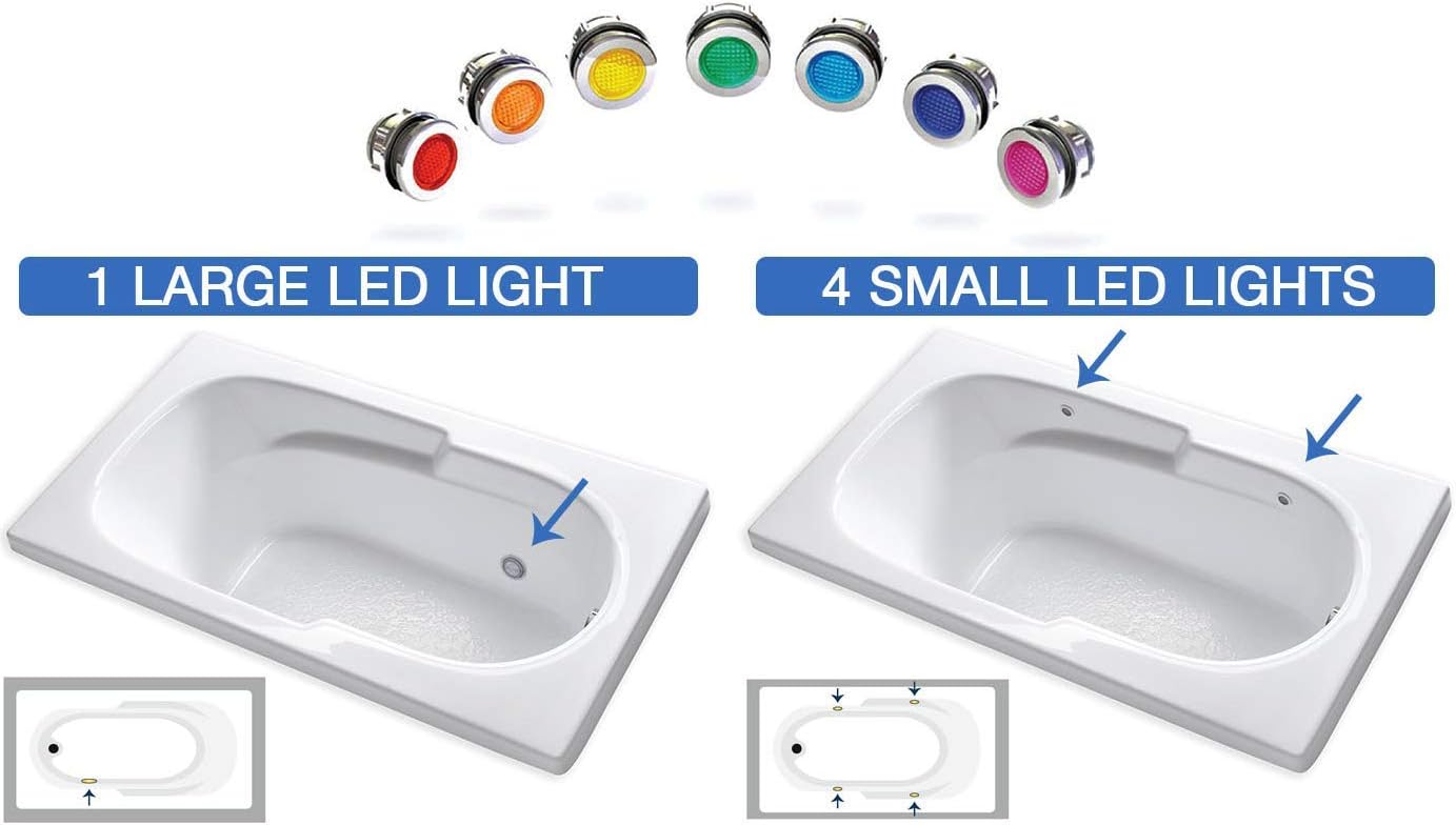 Carver Tubs - Vitality 59' - Modern Freestanding Soaking Bathtub With LED Lights - Classic Modern Oval Acrylic Fiberglass Bath Tub - Chrome Center Drain - Deep Soaking - 59' L x 31.5' W x 23' H