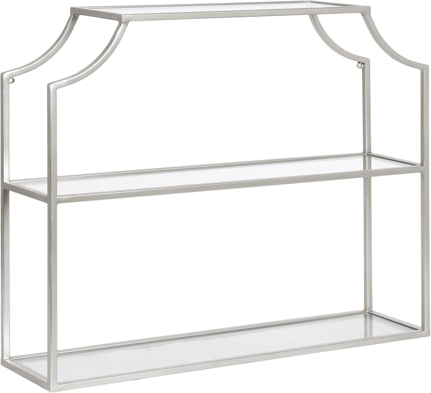 Kate and Laurel Ciel Modern Glam Wide Two-Tier Wall Shelf, 24 x 20, Silver, Tiered Bathroom Shelves for Over the Toilet Storage or Bedroom Makeup Organizer