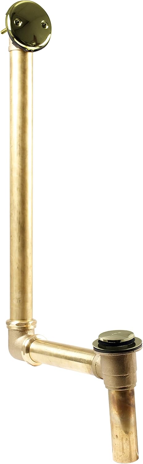 Westbrass 18' Tip-Toe Drain Trim with 2-Hole Overflow Faceplate & Direct Connect Shoe Outlet, Polished Brass, 7931817-DC-01