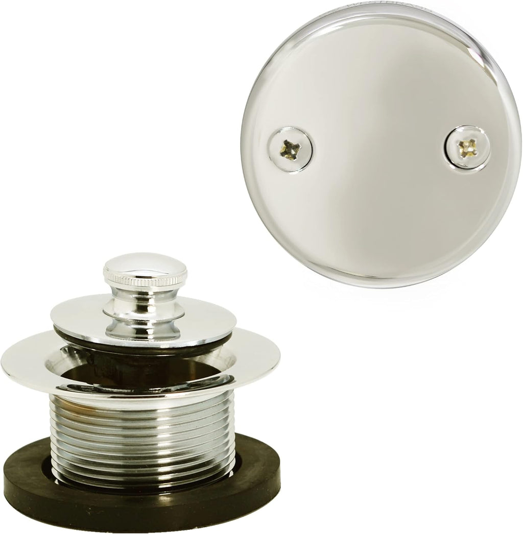 Westbrass A3264-05 22-1/2' Brass Bath Waste & Overflow Assembly with Pull Drain Plug and 2-Hole Faceplate, Polished Nickel