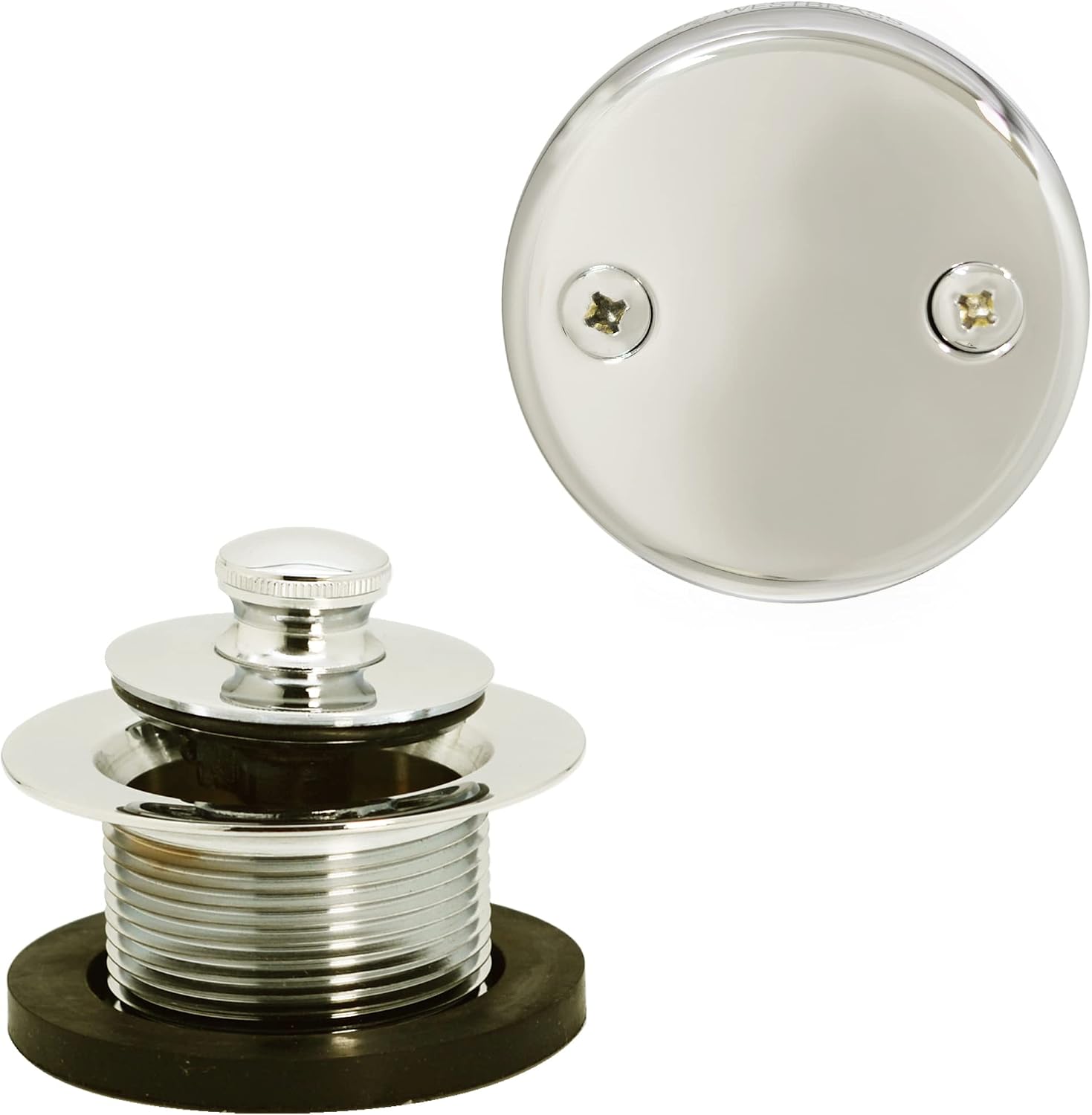 Westbrass A3264-05 22-1/2' Brass Bath Waste & Overflow Assembly with Pull Drain Plug and 2-Hole Faceplate, Polished Nickel