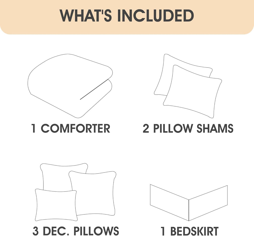 LANCO MODERN LIFESTYLE Black Gold Comforter Set, California King, Damask Jacquard with Matching Solid Piece Work, 7 Piece Soft Bedd Set for All Season, Bed Skirt, Pillow Shams and Decorative Pillows