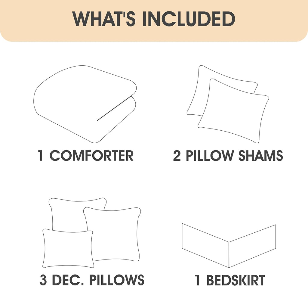 LANCO MODERN LIFESTYLE Black Gold Comforter Set, King, Damask Jacquard with Matching Solid Piece Work, 7 Piece Soft Bedding Set for All Season, Bed Skirt, Pillow Shams and Decorative Pillows