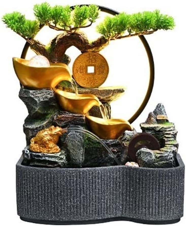 Tabletop Fountain Rockery and Flowing Water Ornament Polyresin Decoration Waterfall Decor for Office Relaxation