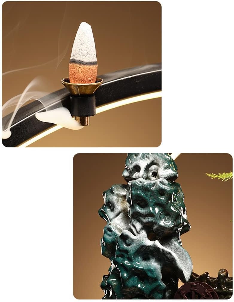 House Decorative Items Tabletop Fountain Ceramic Waterfall Fountain with Lamp Ring and Fish Tank Tabletop Flowing Water Decoration Office Home Decoration Tabl,A