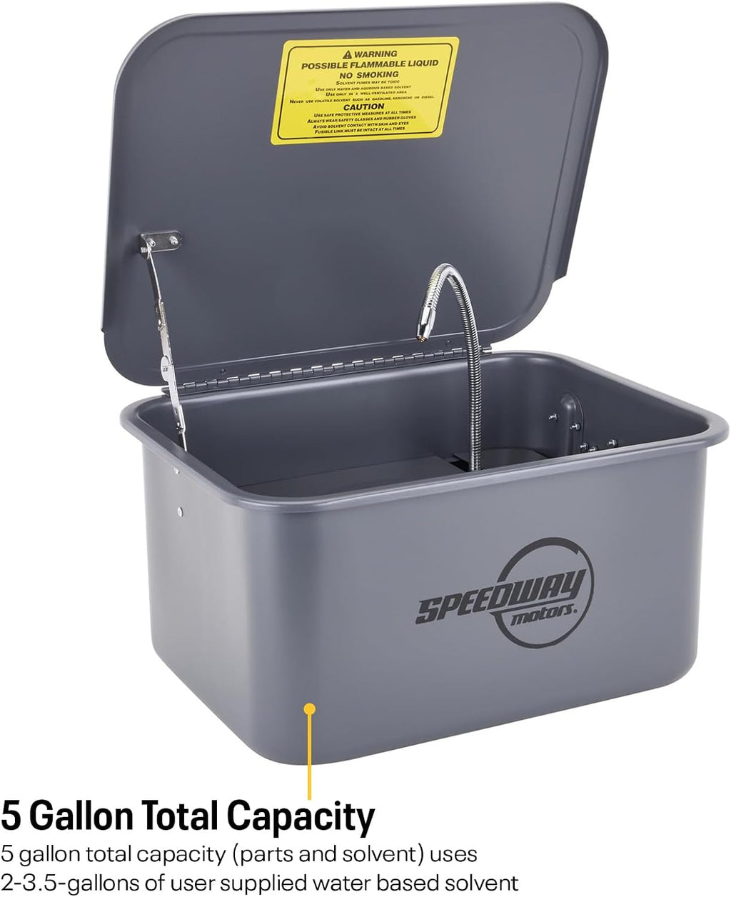 Speedway Motors Portable 5 Gallon Automotive Parts Washer with Pump – Water Based Solvent Compatible, Features 5ft Power Cord, Clean Bearings, Carburetors & Small Parts Anywhere