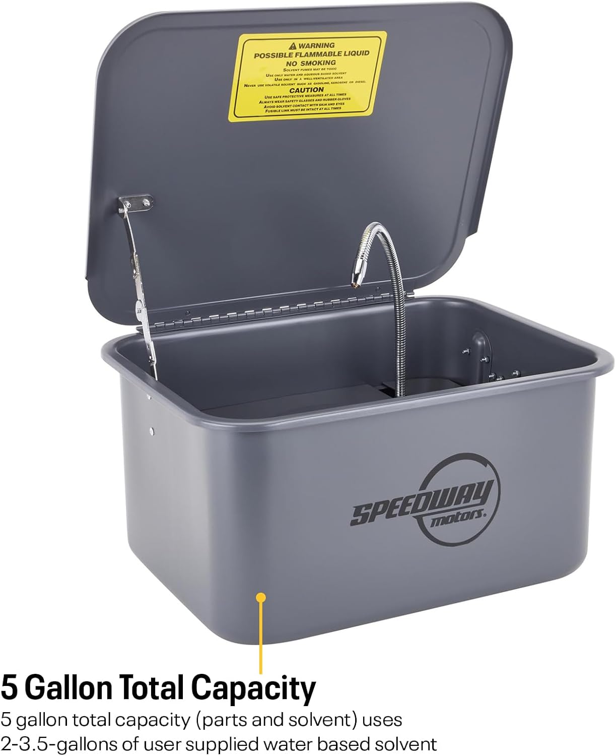 Speedway Motors Portable 5 Gallon Automotive Parts Washer with Pump – Water Based Solvent Compatible, Features 5ft Power Cord, Clean Bearings, Carburetors & Small Parts Anywhere