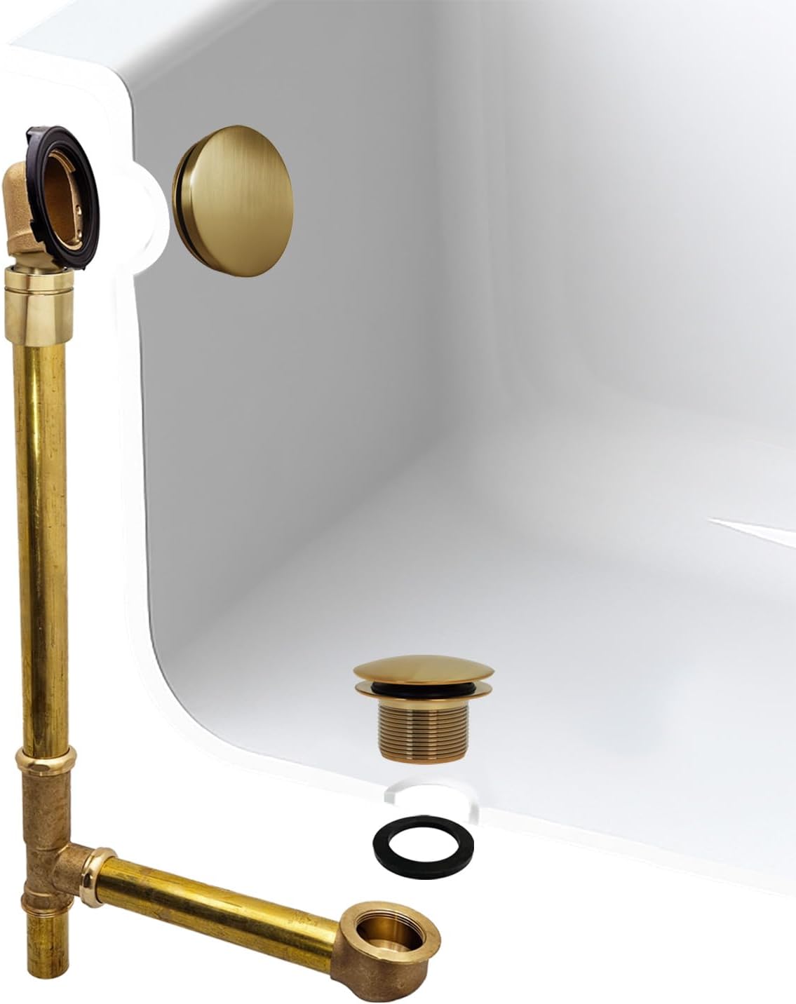 Westbrass A326HBJ-18 25' Brass Bath Waste & Overflow Assembly with European Tip-Toe Drain Plug and Illusionary Faceplate, Brushed Bronze