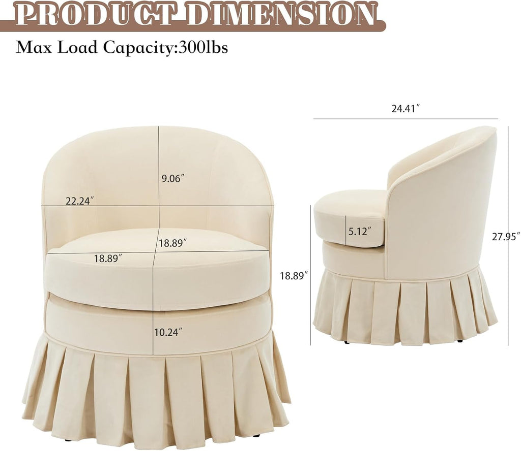GarveeHome Vanity Stool, Upholstered Tall Back Arm Chair w/Side Pockets, Wood Legs Comfortable Dressing Piano Bench Chair for Vanity for Makeup Room, Bathroom