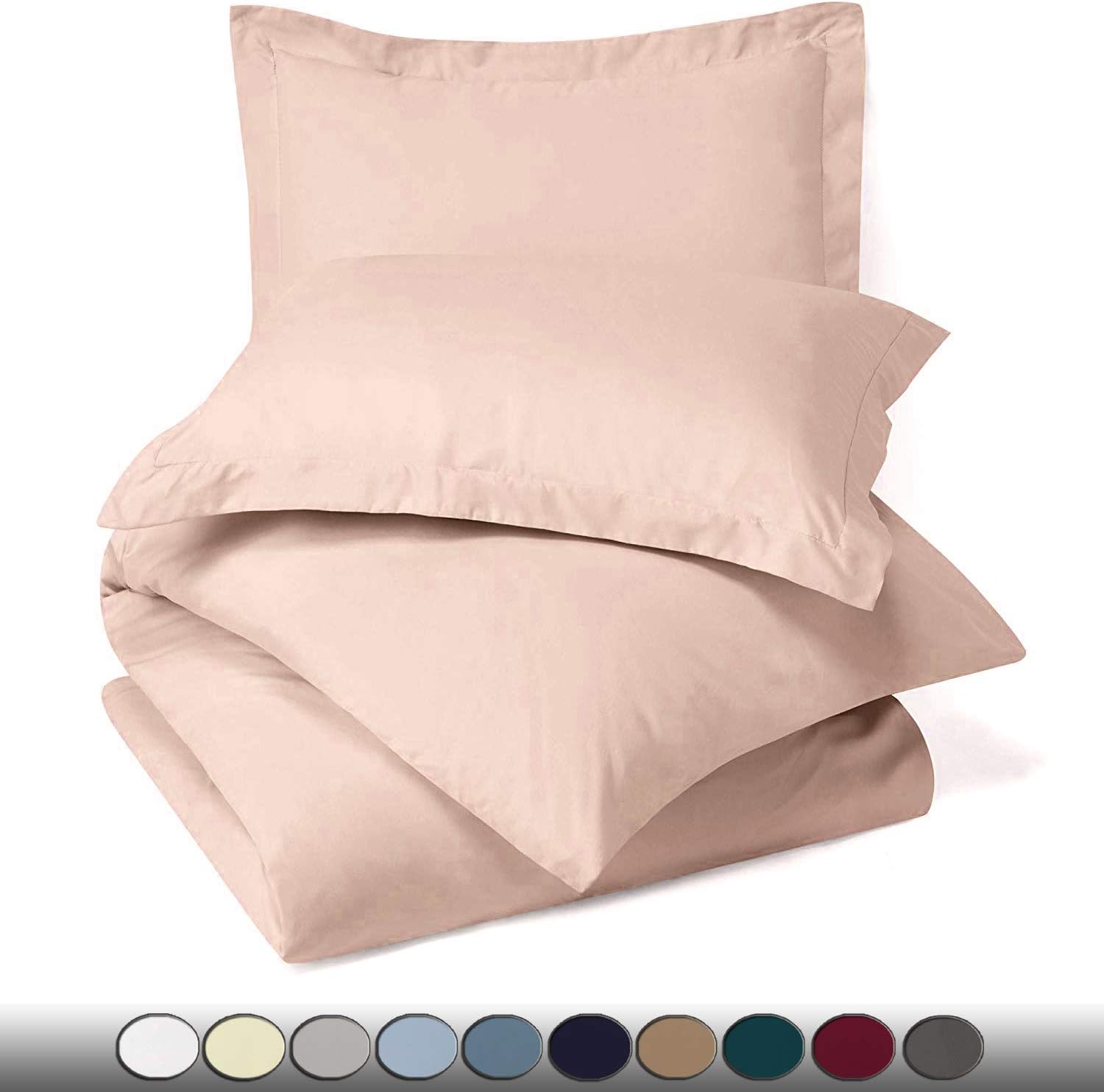4 Piece Bed in a Bag Set 100% Cotton 1000 Thread Count Duvet Cover Pillow Shams & Fitted Sheet with Extra Deep Pocket Soft Bedding(Queen Size, Blush)