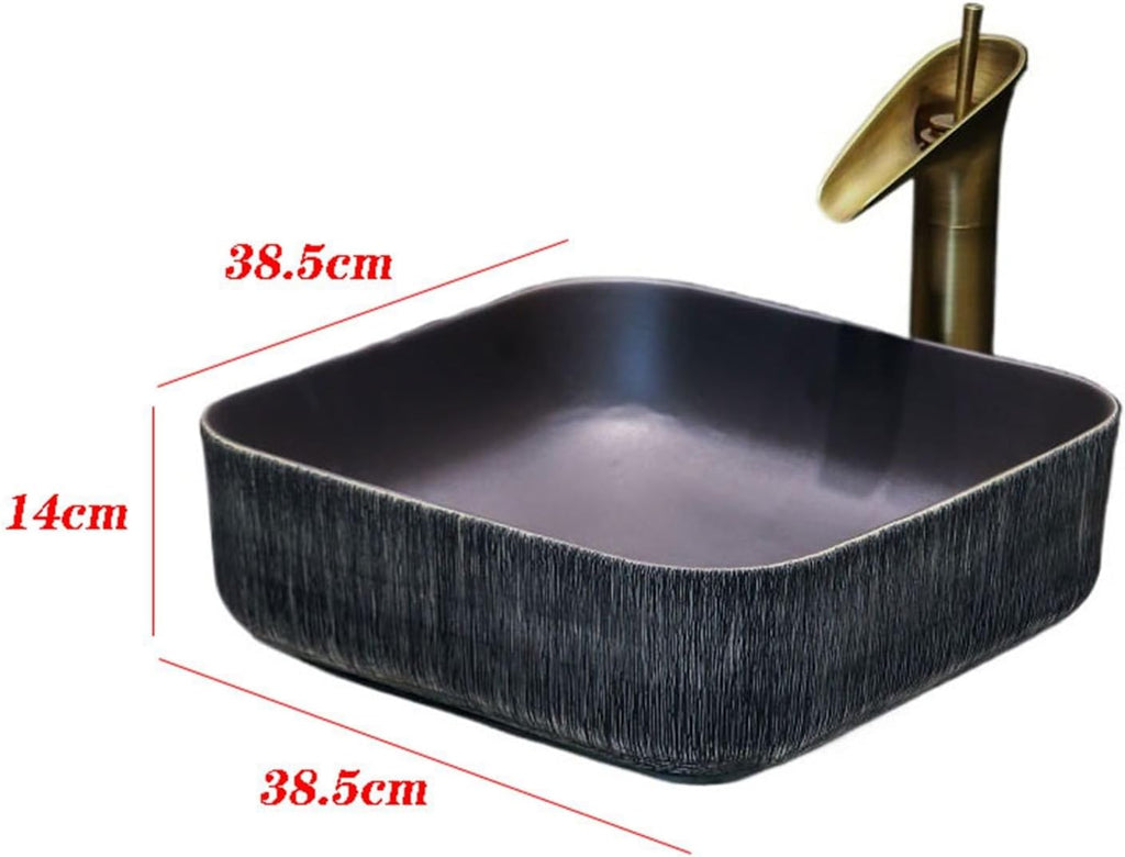 Vanity Sink Art Basin Simple Round Washbasin Retro Bathroom Sinks Outdoor Patio Washbasin High-Grade Ceramic Countertop Basin with Accessories Bathroom Sink