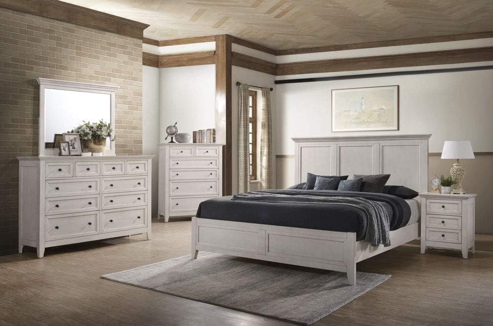 Intercon San Mateo Queen Size 4 Piece Panel Bedroom Set Rustic White Finish