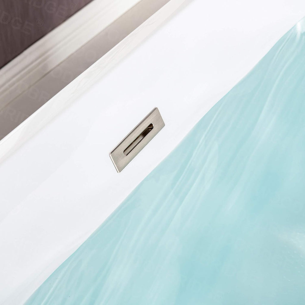 WOODBRIDGE 67' Acrylic Freestanding Bathtub Contemporary Soaking White Tub with Brushed Nickel Overflow and Drain，BTS1609-B/N-Drain&O