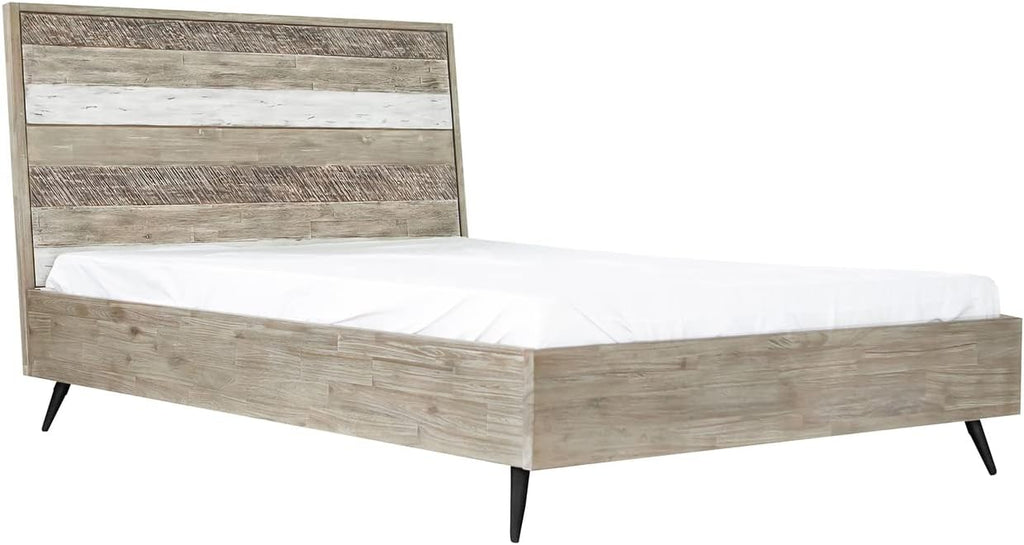 Armen Living Bridges 4 Piece Queen Bedroom Set in Two-Tone Acacia Wood, Natural