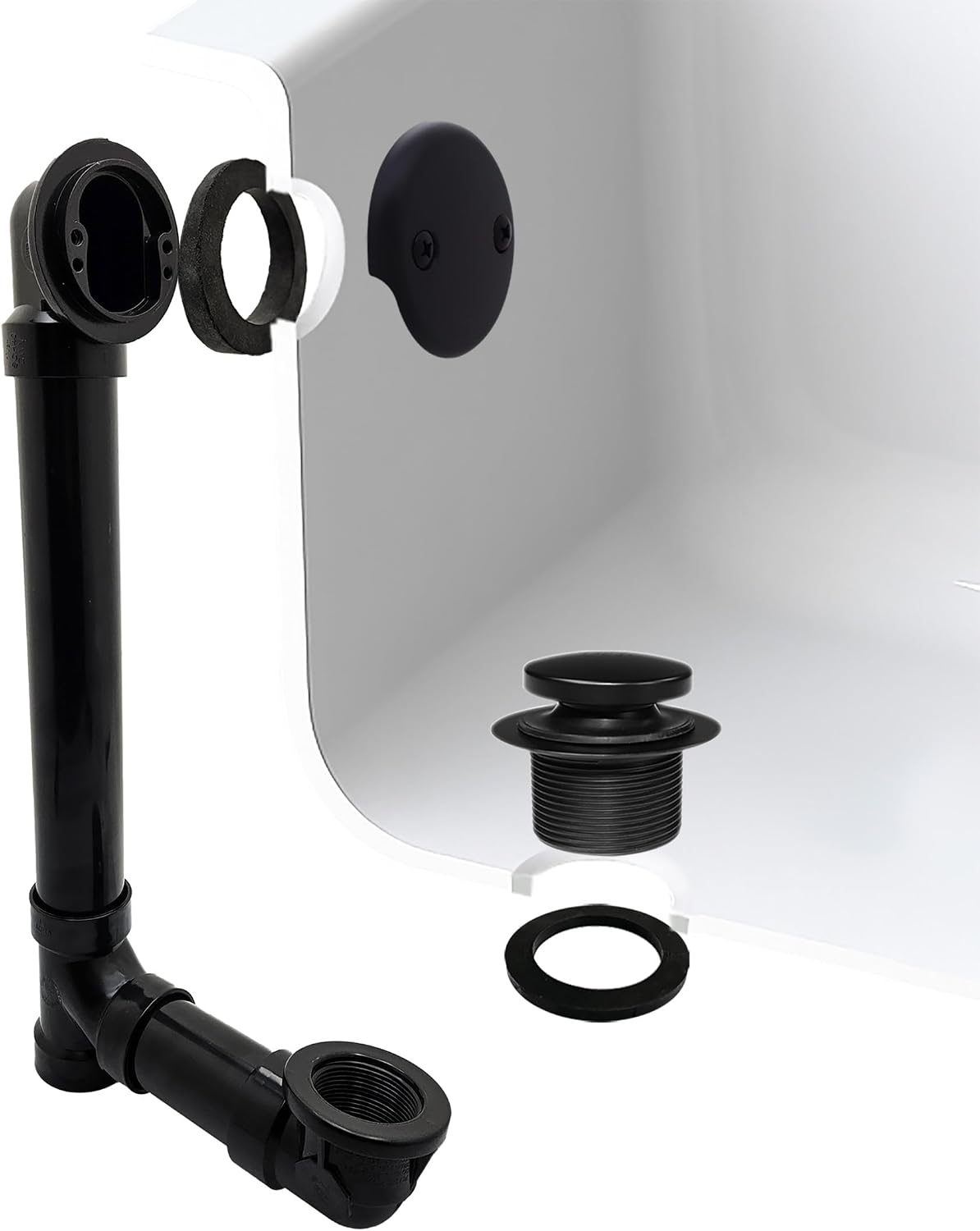 Westbrass D4931-4-62 1-1/2' x 12' Bath Waste & Overflow Assembly with Tip-Toe Drain Plug and 2-Hole Faceplate - Sch. 40 ABS Pipe, Matte Black (4-Pack)