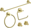 KIBI 5 Piece Circular Bathroom Hardware Set Bathroom Accessories Set | Towel Bar (18'), Towel Ring, Toilet Paper Holder, Robe Hooks (Brushed Gold) (C-KBA14-5-4)