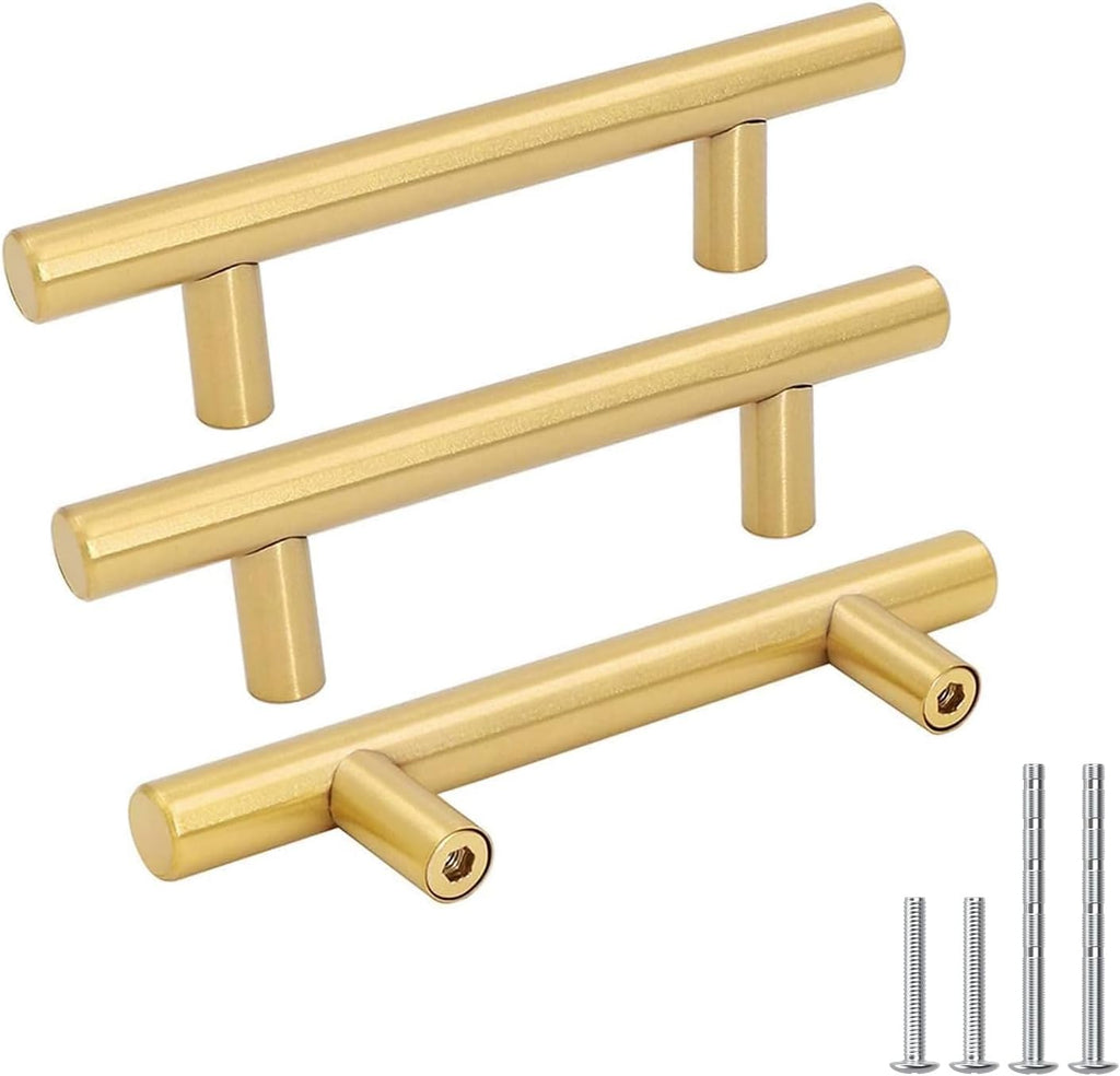 Goldenwarm 100 Pack 3 inch Gold Cabinet Handles Brushed Gold Cabinet Pulls Stainless Steel Drawer Pulls, Durable Kitchen Cabinet Handles - Bathroom Bedroom Dresser Handles Easy DIY Upgrade