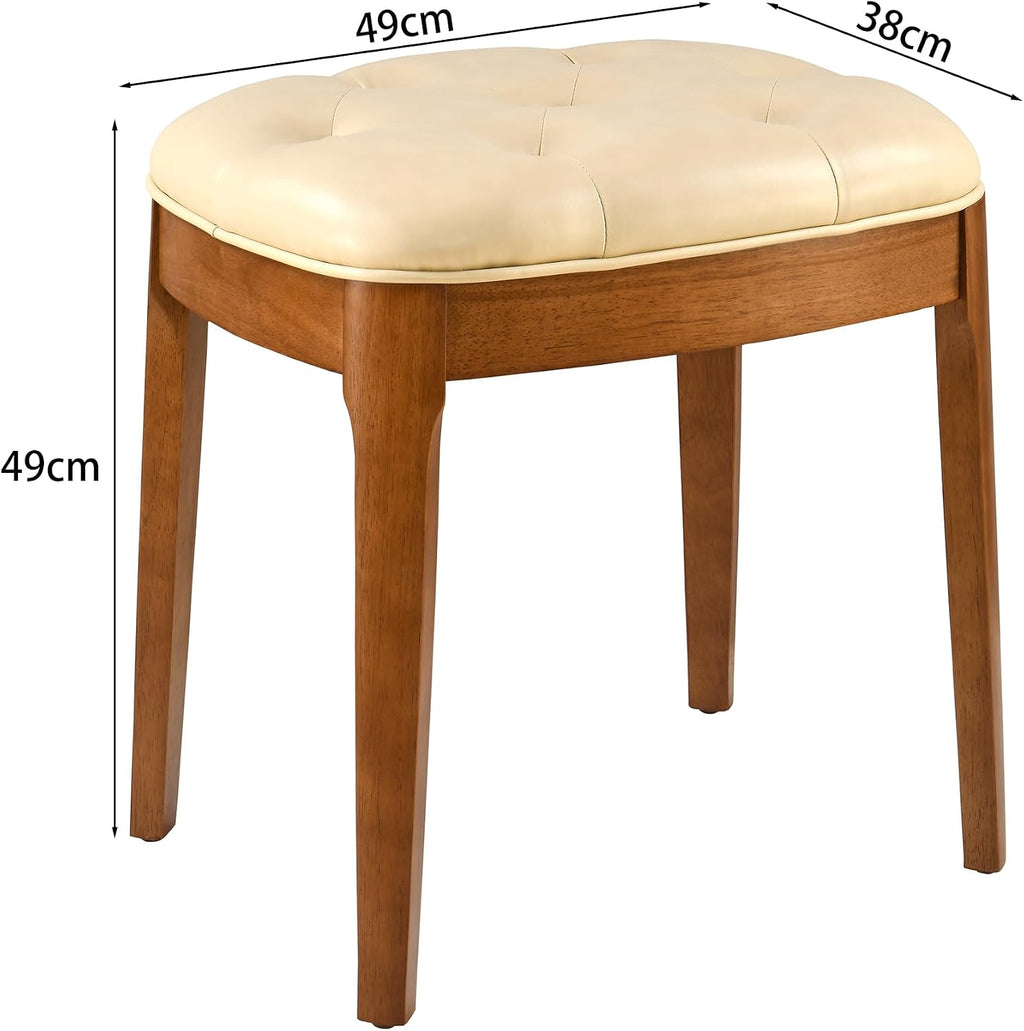 Vanity Stool with Padded Cushion, Vanity Bench with Wood Legs, Piano Bench Seat with with Solid Wood Legs, Backless Vanity Stool for Makeup Room, Bedroom, Dining Room and Study Room, Beige