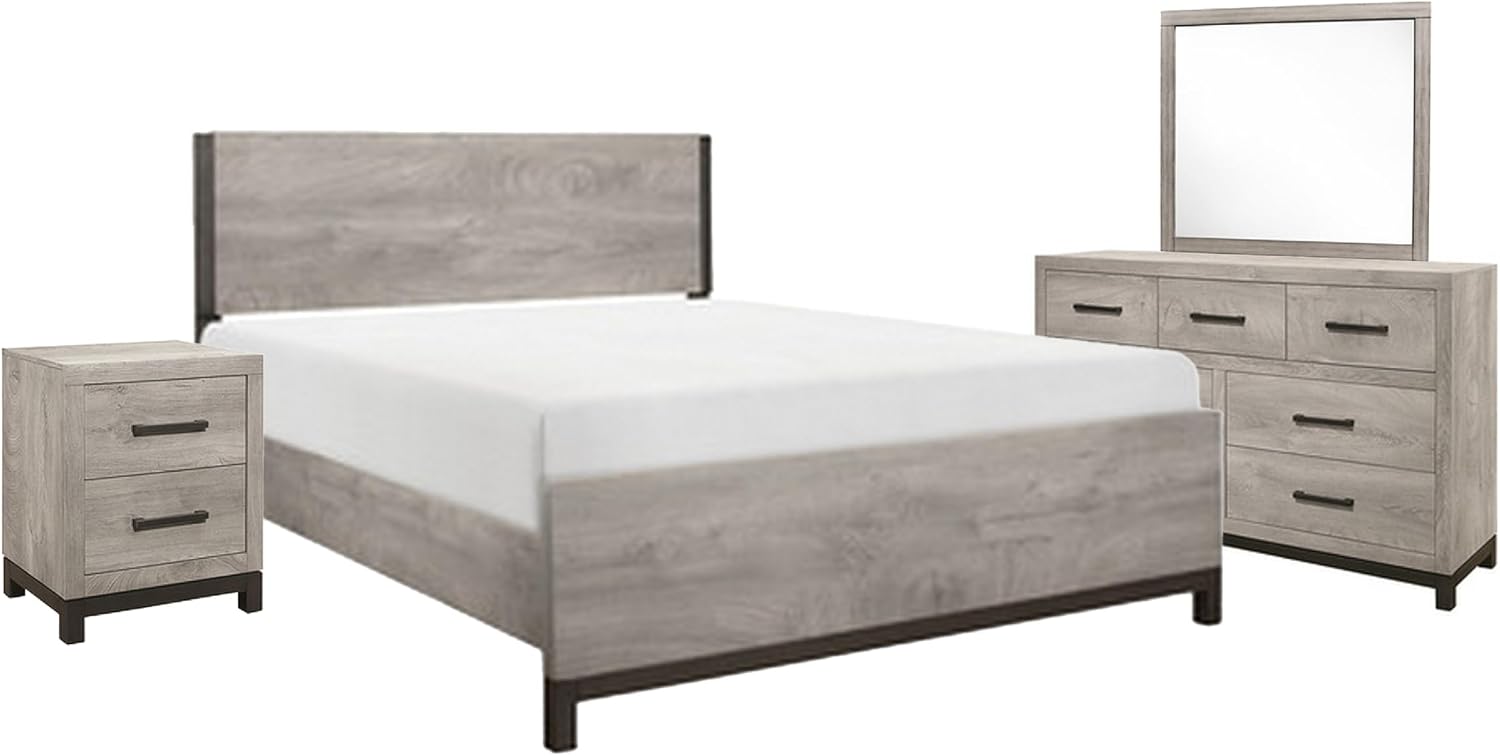 Benzara Zephyr 4 Pc Queen Size Bedroom Set- Light Gray- Brown- Modern Style