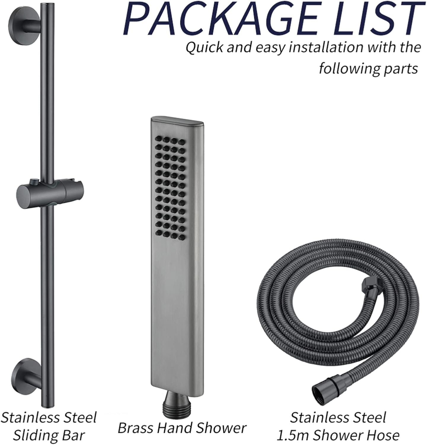 Shower Slide Bar with Handheld Shower, 304 Stainless Steel Slide Bar Adjustable Holder with 59 Inch Shower Hose Wall Mounted Slide Bar Holder Set,Chrome (Gun Grey)