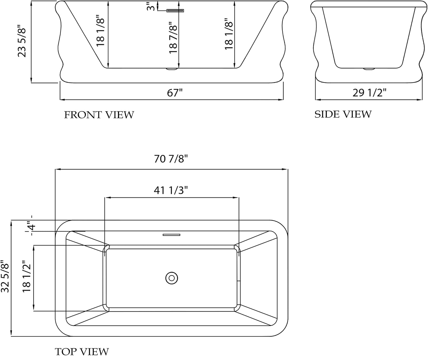 Crest 70-7/8 in. L x 32-2/3 in. W x 23-5/8 in. H Freestanding Acrylic Bathtub, Oil Rubbed Bronze Drain