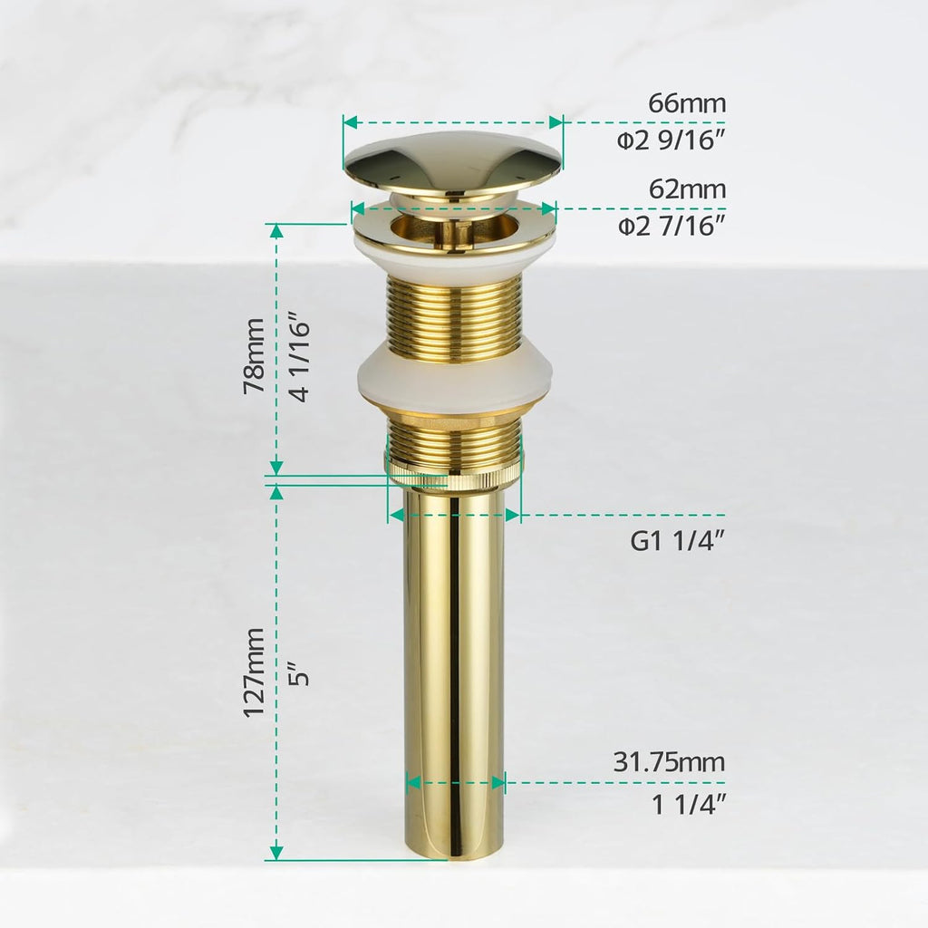 Lefton Rotatable Bathroom Faucet BF2204 with Pop-up Bathroom Sink Drain Stopper Without Overflow D01 (w/Pop-up Drain Stopper, Polished Gold)