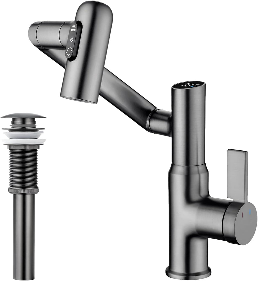 Lefton Rotatable Bathroom Faucet BF2204 with Pop-up Bathroom Sink Drain Stopper Without Overflow D01 (Contemporary, Grey)