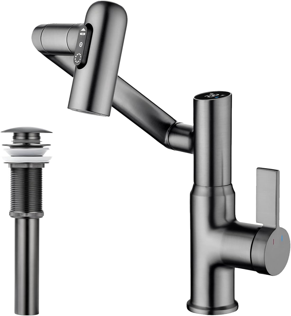 Lefton Rotatable Bathroom Faucet BF2204 with Pop-up Bathroom Sink Drain Stopper Without Overflow D01 (Contemporary, Grey)