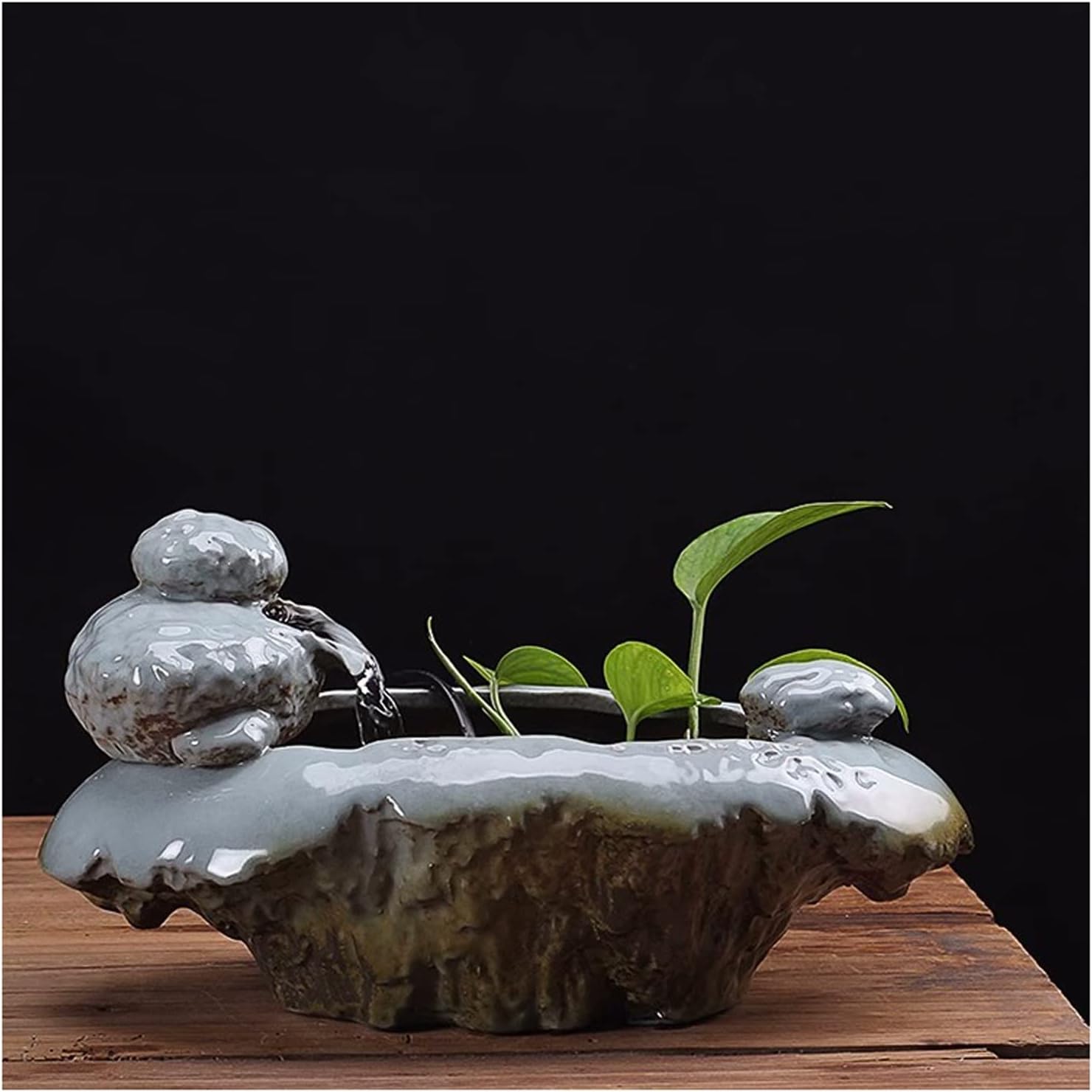 Desktop Fountain Creative Ceramic Basin Tabletop Fountain Waterfall for Indoor and Outdoor Table Desk Office Patio Ceramic