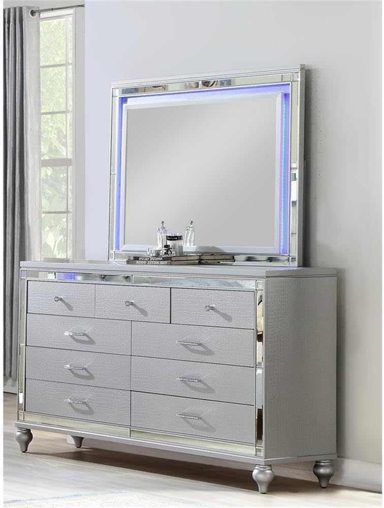 Sterling King 5 PC LED Bedroom Set Made with Wood in Silver Color