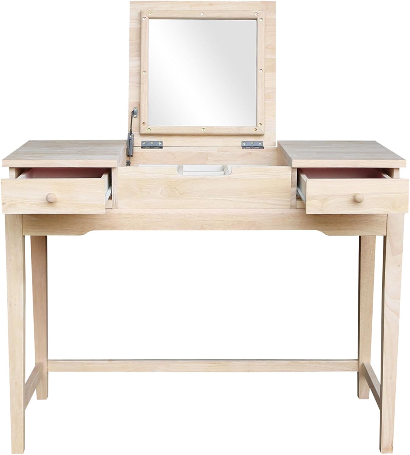 Solid Wood Vanity Table With Bench, Unfinished