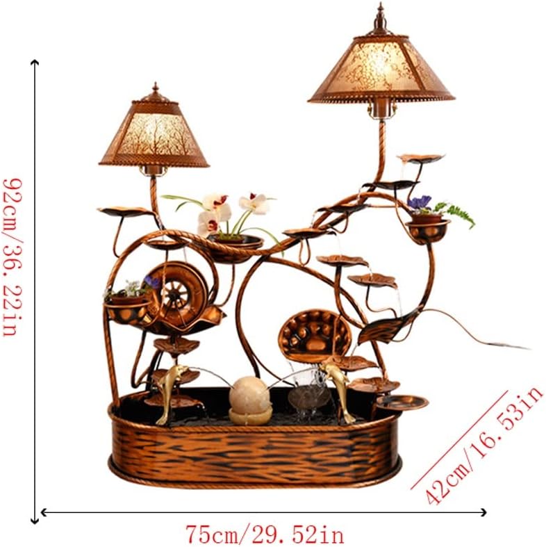 Small Fountain Indoor Copper Flowing Water Fountain Interior Decoration Waterfall Fountain Home Floor Large Waterscape Handicraft Ornaments Tabletop Fountains(B)