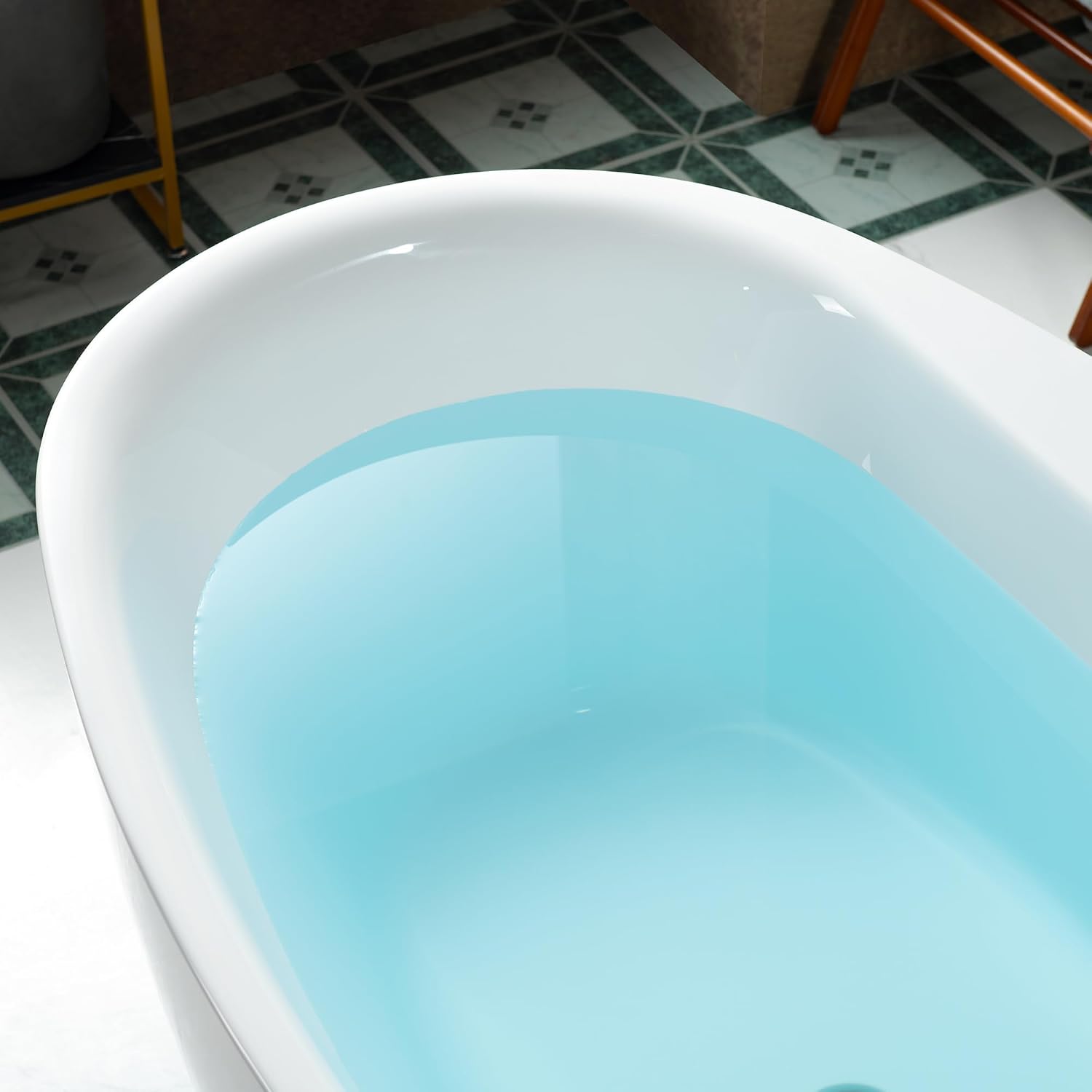WOODBRIDGE 66' Acrylic Freestanding Bathtub Contemporary Soaking White Tub with Oil Rubbed Bronze Overflow and Drain，B0027-ORB