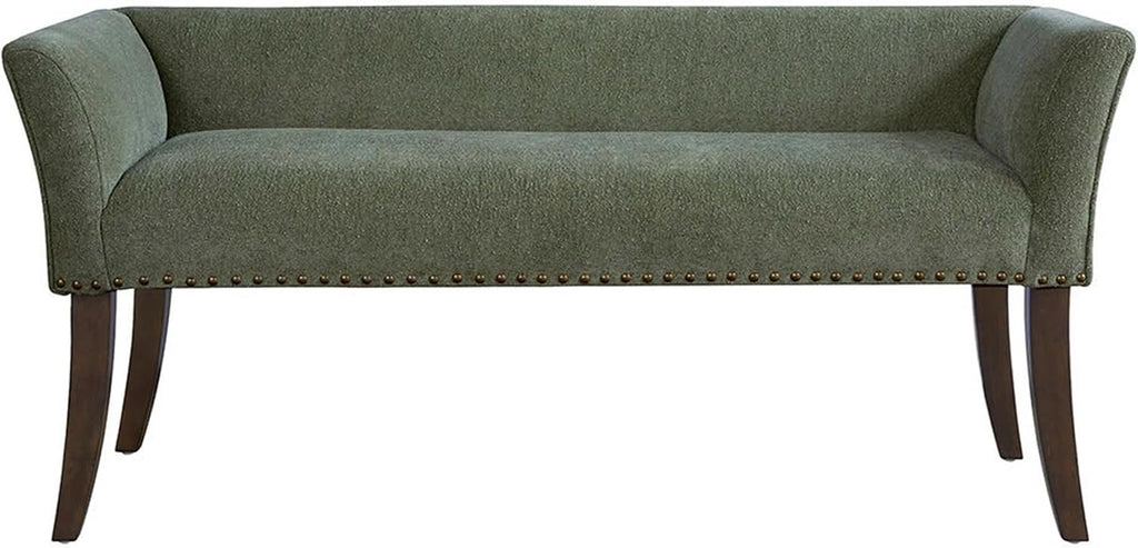 Madison Park Accent Bench, Plush Upholstered, Nailhead Trim, & Padded Seat Entryway Bench Small, End of Bed Bench with Back, 49.5' W x 19.25' D x 23' H, Green