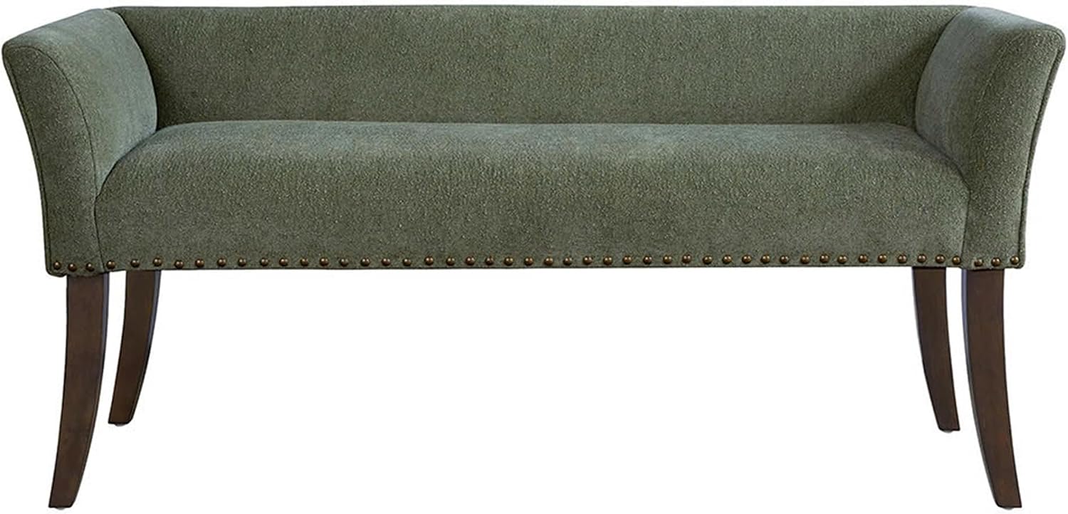 Madison Park Accent Bench, Plush Upholstered, Nailhead Trim, & Padded Seat Entryway Bench Small, End of Bed Bench with Back, 49.5' W x 19.25' D x 23' H, Green