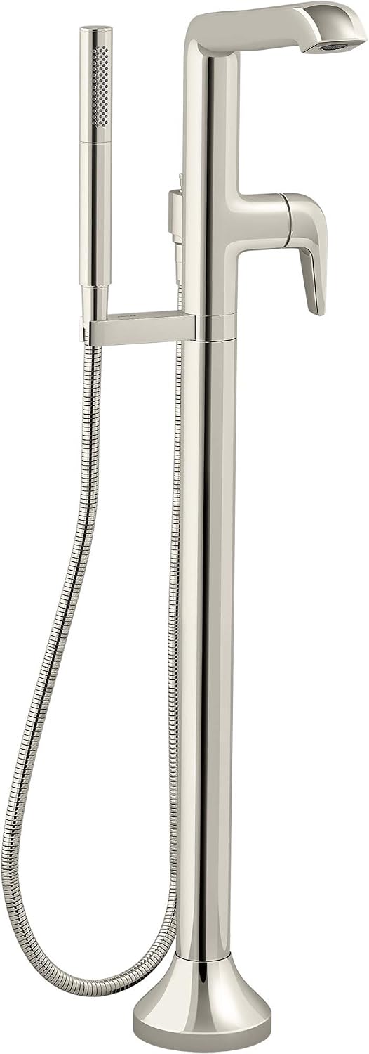 Kohler K-T22025-4 Tempered Floor Mounted Tub Filler with Built-In Diverter - Includes Hand Shower - Vibrant Polished Nickel