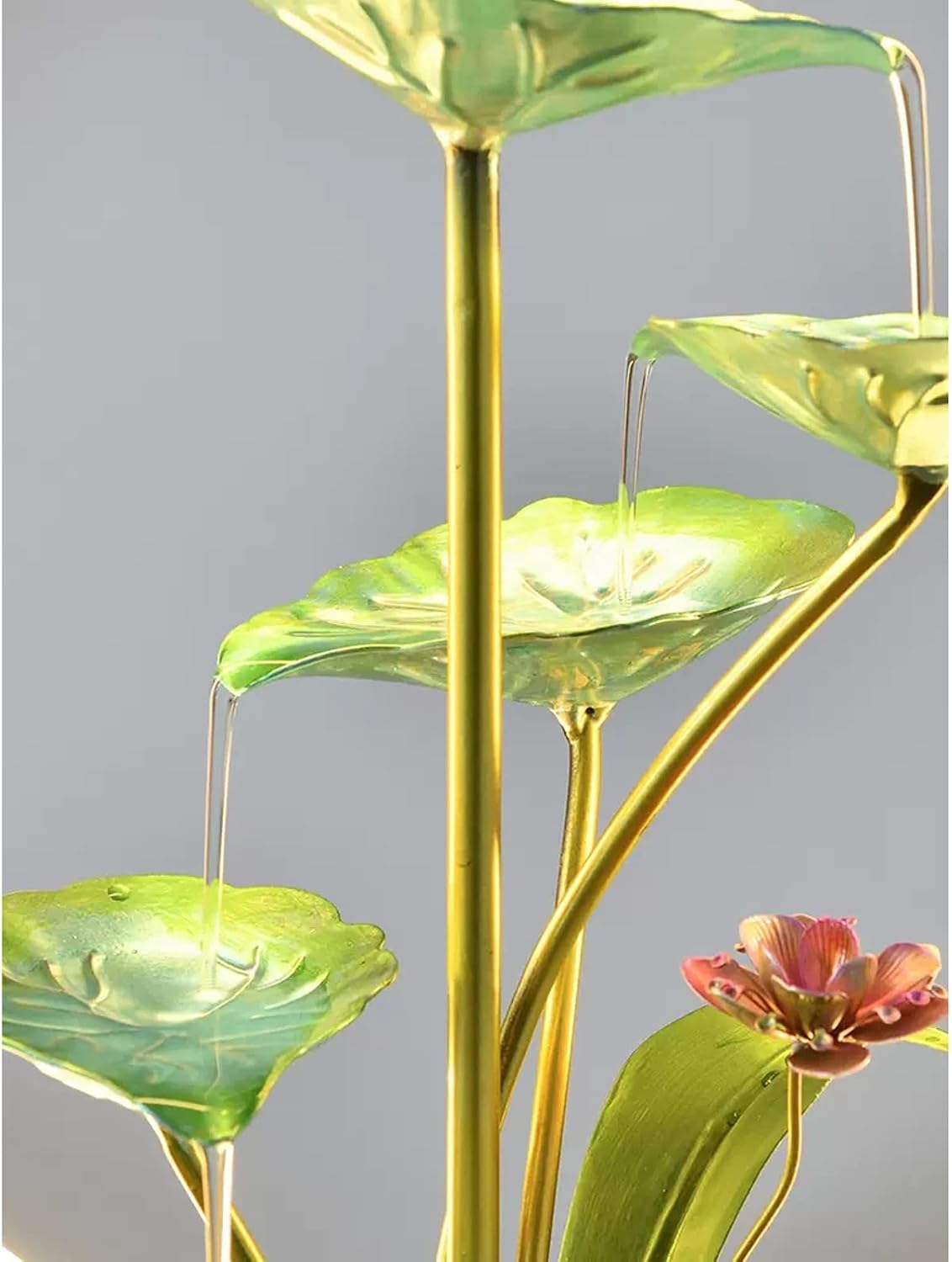 Tabletop Fountain Indoor Water Fountain 5 Tier Lotus Leaf Tabletop Relaxation Waterfall for Room Decoration LED with Round Warm Yellow Scene Light(White)