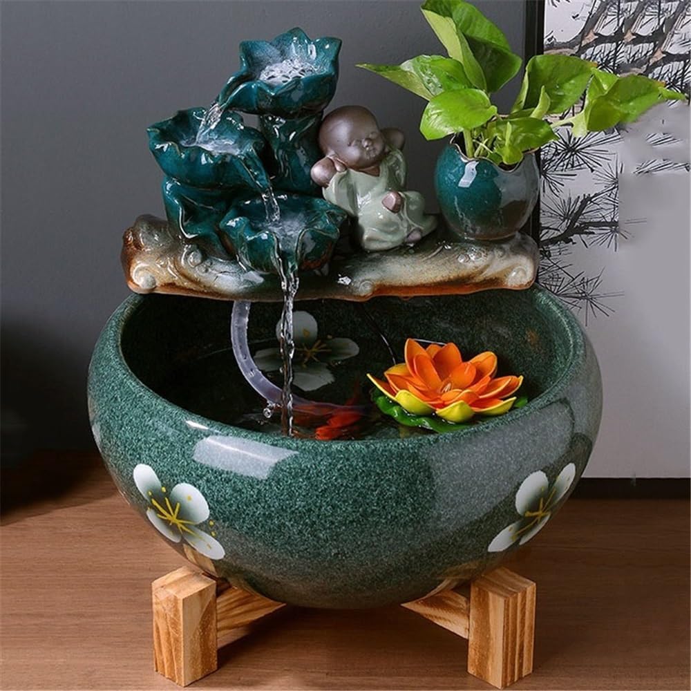 Desktop Fountain Ceramic Fish Tank Circulating Water Flow Ornament Indoor Tabletop Fountain(Medium)