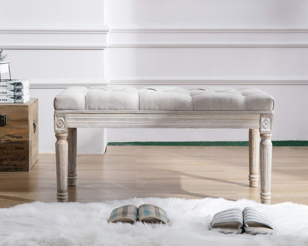 Kmax Tufted Entryway Bench, Upholstered Rustic Ottoman Bench, 31.5' x 15.75' x 15.7' Beige