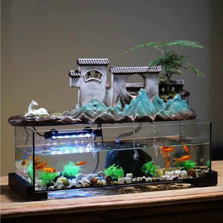 Waterfall Fountain Fish Tank Water Ornaments Living Room Fish Farming Water Circulation Rockery Fountain Office Decoration Tabletop Fountains