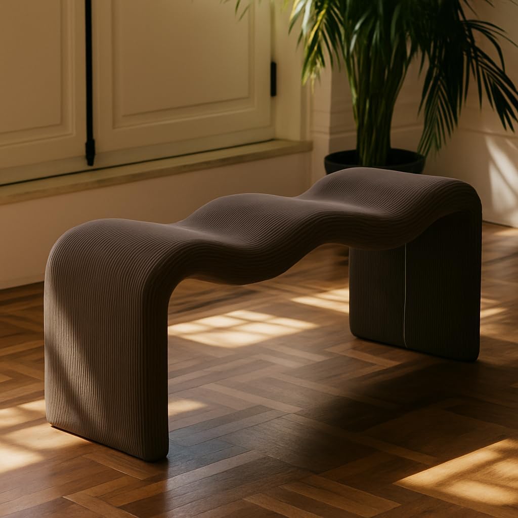 Meridian Furniture 22097Brown Willow Collection Modern | Contemporary Bench with Soft Brown Microsuede Corduroy Fabric, Iron Metal Inner Frame, 56.5' W x 18' D x 19' H, Brown
