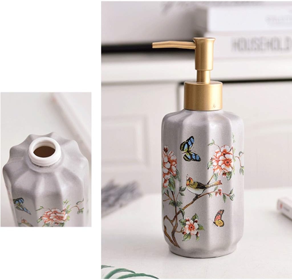 Soap Dispensers Dispenser for Bathroom Kitchen Countertop Lotion and Liquid Ceramic Pump 350ml/11.8 Oz 2.5 X 7.4 in Accessories (Color : Dark Green) (Beige One Size)
