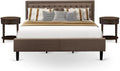 East West Furniture KD18K-2HI07 3 Piece Bed Set - 1 King Bed Brown Linen Fabric Padded and Button Tufted Headboard with 2 nightstands - Distressed Jacobean Finish Nightstand