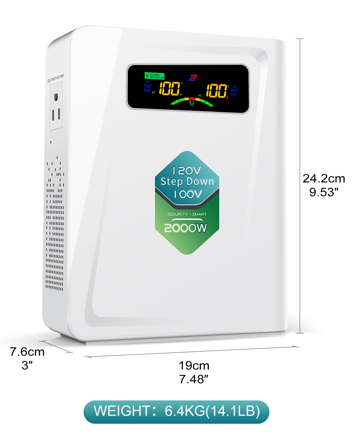 ZHENGXI Step Down Transformer 120v to 100v Voltage Converter 2000W, No Noise, Ten Protection Functions, Using Japan Appliances in US