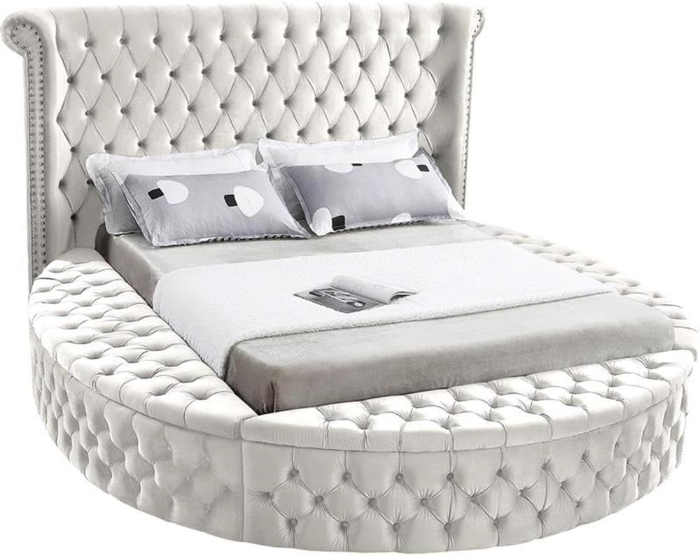 Home Square 3-Piece Set with Luxus Cream Velvet King Bed & 2 Bali Nightstands
