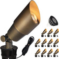 COLOER Brass Landscape Spotlights, 12 Pack Spot Lights Outdoor with 5W Aluminum Housing MR16 LED Bulb 2700K 450LM, 12V AC/DC Low Voltage Outdoor Lighting for Yard, Uplight for Garden and Patio(101B)