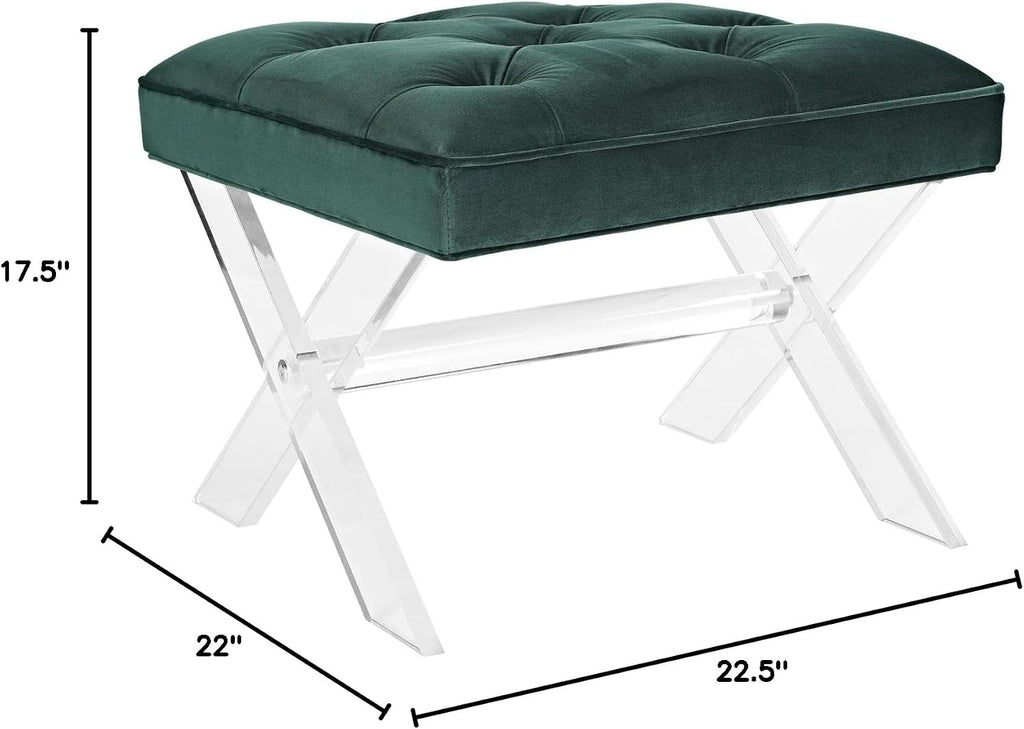 Modway Swift Acrylic X-Base Entryway Modern Bench with Tufted Fabric Upholstery in Green