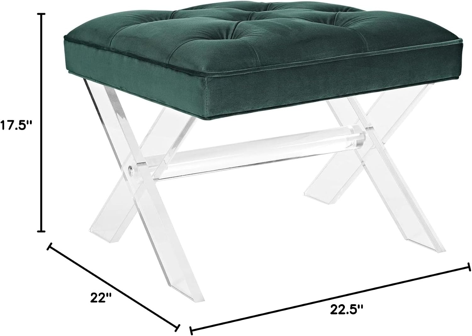 Modway Swift Acrylic X-Base Entryway Modern Bench with Tufted Fabric Upholstery in Green