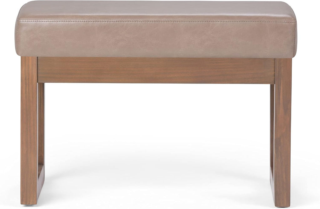 SIMPLIHOME Milltown Small Ottoman Bench - 27' Wide x 18' High Upholstered Vegan Leather Rectangle Footstool Ottoman in Ash Blonde, Contemporary Bench for Living Room with Cushioned Seat, Assembled